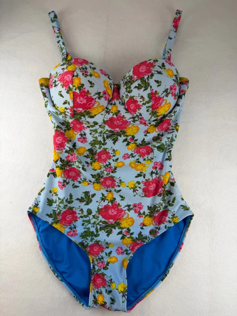 Janela Bay‎ Floral One Piece Swimsuit XS Underwire Lace Up Back